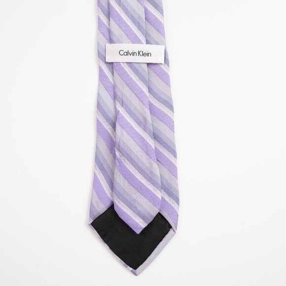 CALVIN KLEIN lavender purple silver stripe 100% silk skinny neck tie - Picture 5 of 7